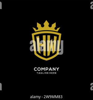 Initial HW logo shield crown style, luxury elegant monogram logo design vector graphic Stock Vector
