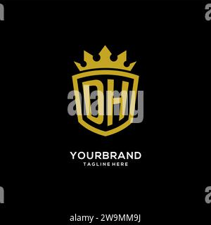 Initial DH logo shield crown style, luxury elegant monogram logo design vector graphic Stock Vector