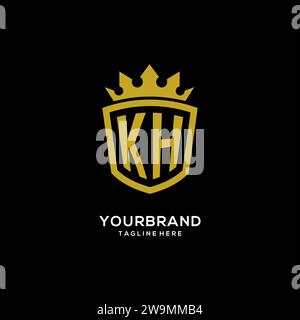 Initial KH logo shield crown style, luxury elegant monogram logo design vector graphic Stock Vector