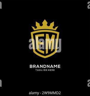 Initial EM logo shield crown style, luxury elegant monogram logo design vector graphic Stock Vector