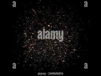 Golden shiny sparkling particles on black background. Vector design Stock Vector