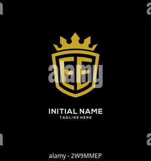 Initial EE logo shield crown style, luxury elegant monogram logo design vector graphic Stock Vector