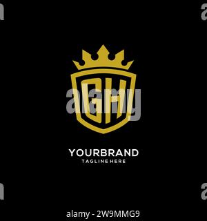 Initial GH logo shield crown style, luxury elegant monogram logo design vector graphic Stock Vector
