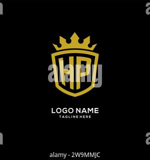 Initial HP logo shield crown style, luxury elegant monogram logo design vector graphic Stock Vector