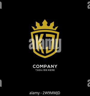Initial KJ logo shield crown style, luxury elegant monogram logo design vector graphic Stock Vector