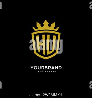 Initial HU logo shield crown style, luxury elegant monogram logo design vector graphic Stock Vector
