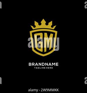 Initial GM logo shield crown style, luxury elegant monogram logo design vector graphic Stock Vector
