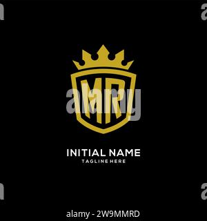 Initial MR logo shield crown style, luxury elegant monogram logo design vector graphic Stock Vector