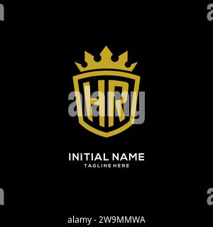 Initial HR logo shield crown style, luxury elegant monogram logo design vector graphic Stock Vector