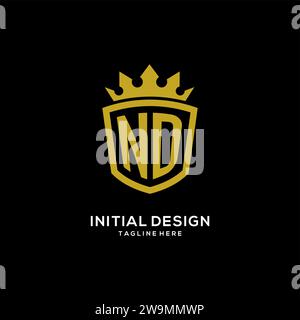 Initial ND logo shield crown style, luxury elegant monogram logo design vector graphic Stock Vector