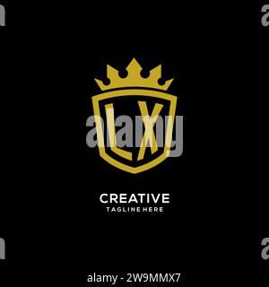 Initial LX logo shield crown style, luxury elegant monogram logo design vector graphic Stock Vector