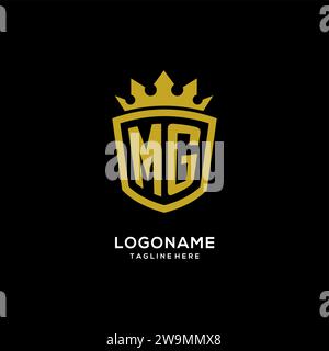 Initial MG logo shield crown style, luxury elegant monogram logo design vector graphic Stock Vector