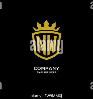 Initial NW logo shield crown style, luxury elegant monogram logo design vector graphic Stock Vector