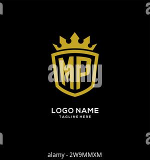 Initial MP logo shield crown style, luxury elegant monogram logo design vector graphic Stock Vector