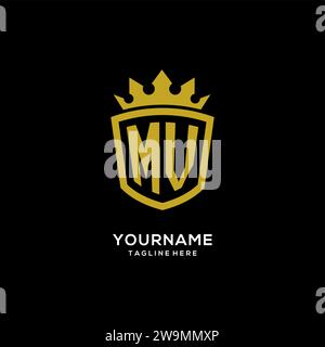 Initial MV logo shield crown style, luxury elegant monogram logo design vector graphic Stock Vector