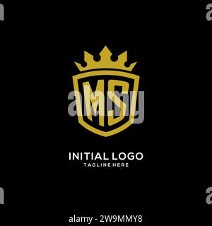Initial MS logo shield crown style, luxury elegant monogram logo design vector graphic Stock Vector
