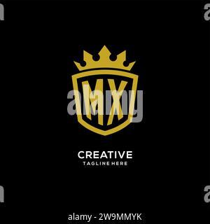 Initial MX logo shield crown style, luxury elegant monogram logo design vector graphic Stock Vector