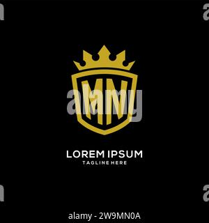 Initial MN logo shield crown style, luxury elegant monogram logo design vector graphic Stock Vector