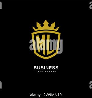 Initial ML logo shield crown style, luxury elegant monogram logo design vector graphic Stock Vector