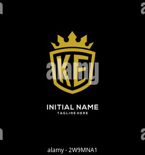 Initial KE logo shield crown style, luxury elegant monogram logo design vector graphic Stock Vector