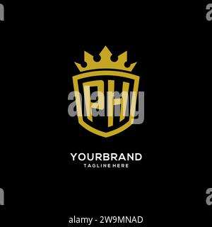 Initial PH logo shield crown style, luxury elegant monogram logo design vector graphic Stock Vector