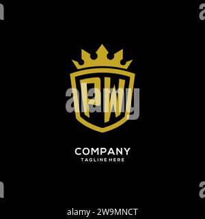 Initial PW logo shield crown style, luxury elegant monogram logo design vector graphic Stock Vector