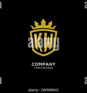 Initial KW logo shield crown style, luxury elegant monogram logo design vector graphic Stock Vector