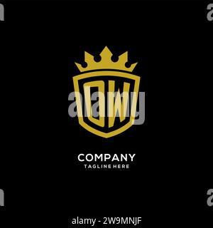 Initial OW logo shield crown style, luxury elegant monogram logo design vector graphic Stock Vector