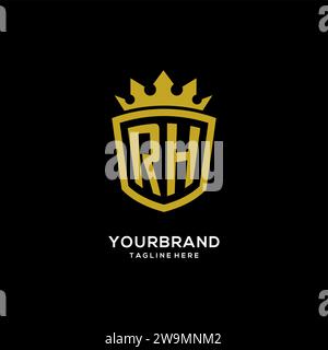 Initial RH logo shield crown style, luxury elegant monogram logo design vector graphic Stock Vector