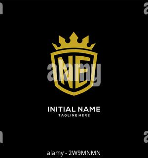 Initial NE logo shield crown style, luxury elegant monogram logo design vector graphic Stock Vector