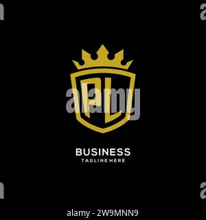 Initial PL logo shield crown style, luxury elegant monogram logo design vector graphic Stock Vector
