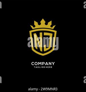 Initial NJ logo shield crown style, luxury elegant monogram logo design vector graphic Stock Vector