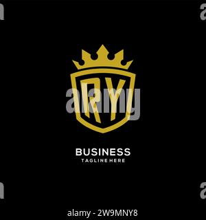 Initial RY logo shield crown style, luxury elegant monogram logo design vector graphic Stock Vector