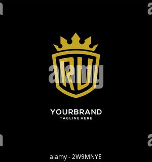 Initial RU logo shield crown style, luxury elegant monogram logo design vector graphic Stock Vector