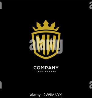Initial MW logo shield crown style, luxury elegant monogram logo design vector graphic Stock Vector
