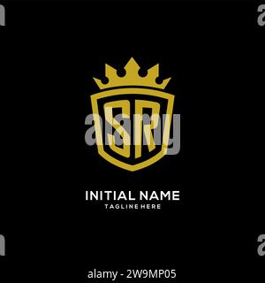 Initial SR logo shield crown style, luxury elegant monogram logo design vector graphic Stock Vector