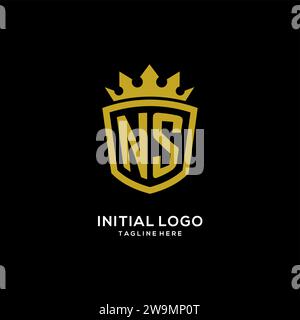Initial NS logo shield crown style, luxury elegant monogram logo design vector graphic Stock Vector