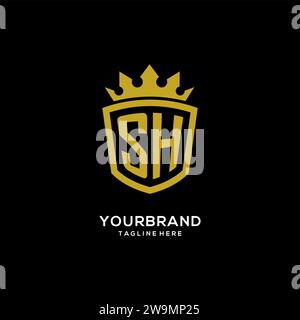 Initial SH logo shield crown style, luxury elegant monogram logo design vector graphic Stock Vector
