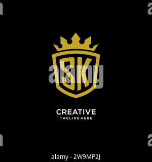 Initial SK logo shield crown style, luxury elegant monogram logo design vector graphic Stock Vector