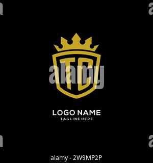 Initial TC logo shield crown style, luxury elegant monogram logo design vector graphic Stock Vector