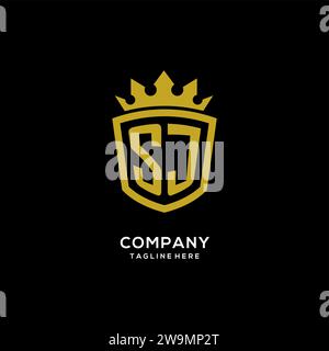 Initial SJ logo shield crown style, luxury elegant monogram logo design vector graphic Stock Vector