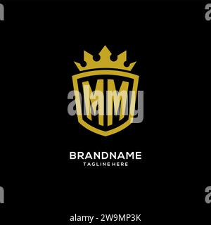 Initial MM logo shield crown style, luxury elegant monogram logo design vector graphic Stock Vector