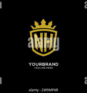 Initial NH logo shield crown style, luxury elegant monogram logo design vector graphic Stock Vector