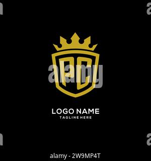 Initial PC logo shield crown style, luxury elegant monogram logo design vector graphic Stock Vector