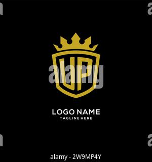 Initial UP logo shield crown style, luxury elegant monogram logo design vector graphic Stock Vector