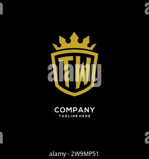 Initial TW logo shield crown style, luxury elegant monogram logo design vector graphic Stock Vector
