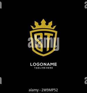 Initial ST logo shield crown style, luxury elegant monogram logo design vector graphic Stock Vector