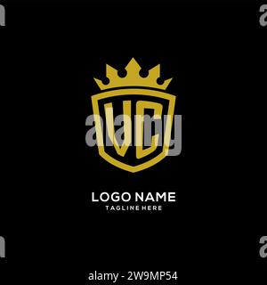 Initial VC logo shield crown style, luxury elegant monogram logo design vector graphic Stock Vector