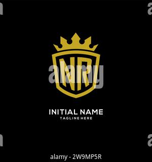 Initial NR logo shield crown style, luxury elegant monogram logo design vector graphic Stock Vector