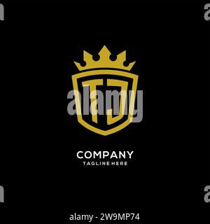 Initial TJ logo shield crown style, luxury elegant monogram logo design vector graphic Stock Vector